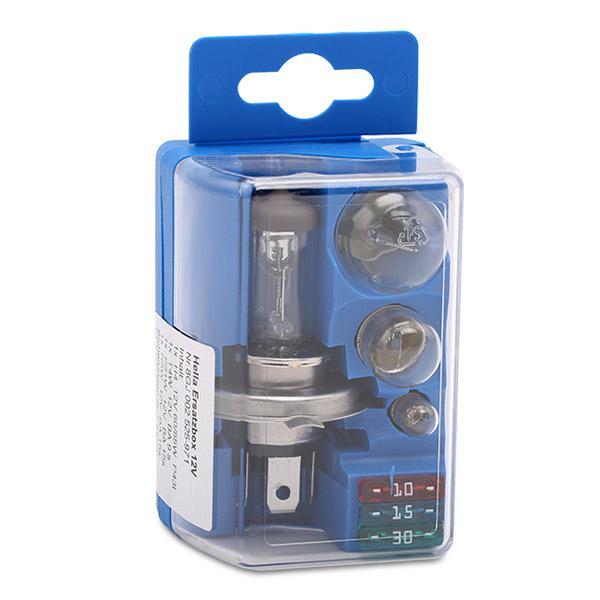 Set de becuri auto H4, P21W, PY21W, P1/5W, R5W, W5W și 3 siguranțe - HELLA 8GJ 002 525-971